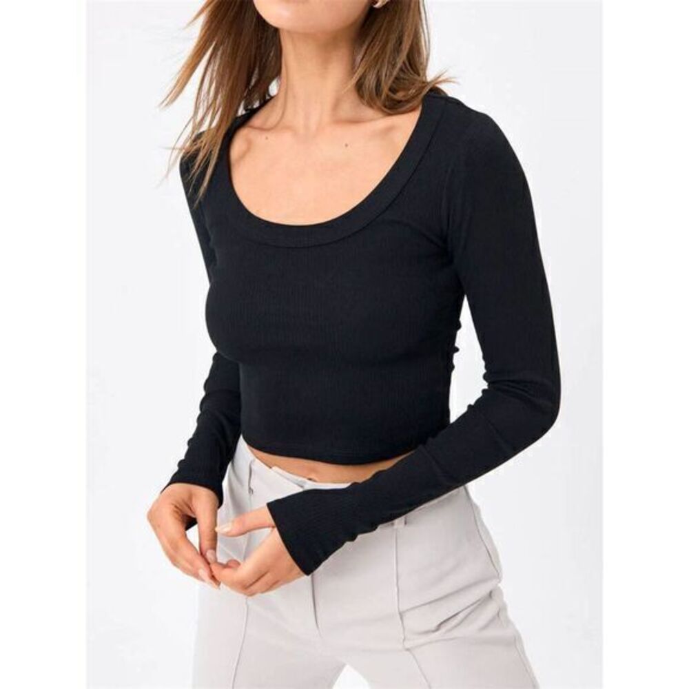 Commense Long Sleeve Crew Neck Crop Shirt‎ Size Large